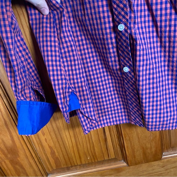 Talbots 100% Cotton Casual Button Down Shirt in Orange and Blue Checkered Style - Picture 5 of 6
